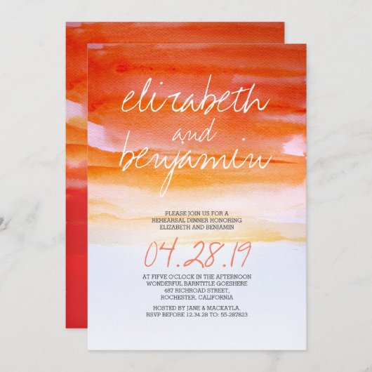 Moderne Einladungen zur Probe in Aquarellfarben (Vorne/Hinten)