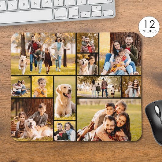Moderne einzigartige 12-Foto-Collage individuell Mousepad
