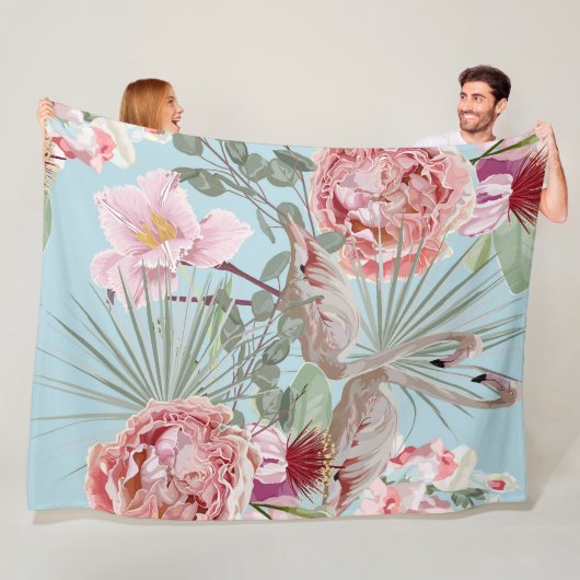 Moderne, einzigartige Blumen mit Flamingo blau und Fleecedecke (Beispiel)