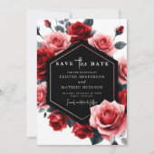 Moderne einzigartige Crimson Red Wedding Save The Date (Vorderseite)