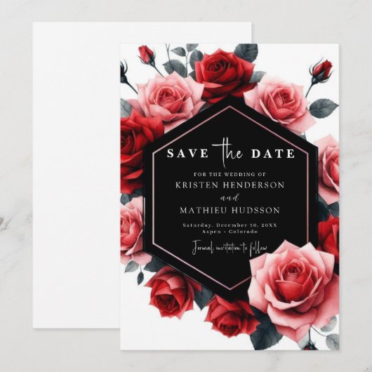 Moderne einzigartige Crimson Red Wedding Save The Date (Vorne/Hinten)