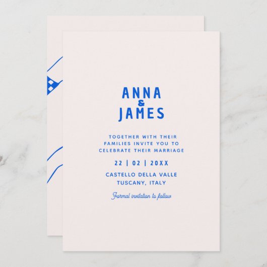 Moderne, einzigartige funky Save the Date Hochzeit Einladung (Vorne/Hinten)