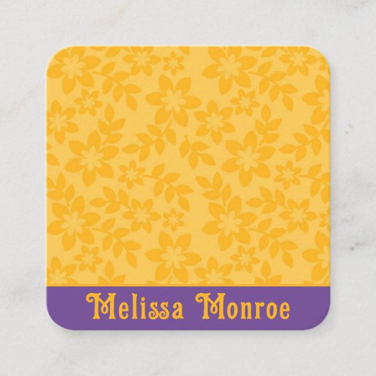 Moderne, einzigartige gelbe Mustard- und violette Quadratische Visitenkarte (Vorderseite)