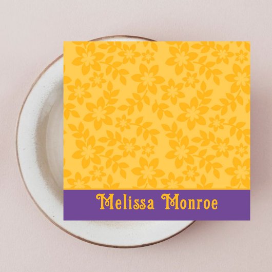 Moderne, einzigartige gelbe Mustard- und violette Quadratische Visitenkarte