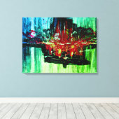 Moderne, einzigartige, lebendige Abstrakte Rot-Sch Leinwanddruck (Insitu (Holzboden))