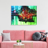 Moderne, einzigartige, lebendige Abstrakte Rot-Sch Leinwanddruck (Insitu (Wohnzimmer))
