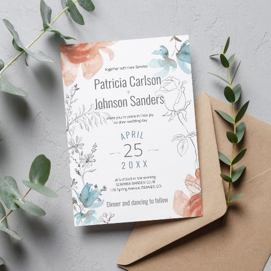 Moderne, einzigartige, staubblaue Pfirsich und gra Einladung