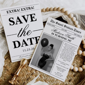 Moderne Einzigartige Zeitungsfoto Sweet 16 Einladung