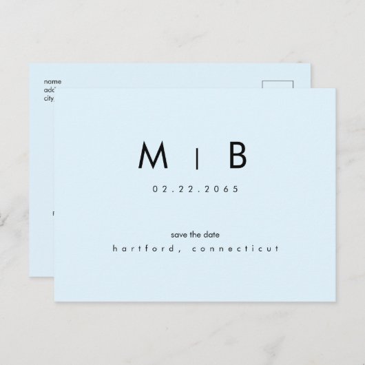 Moderne eisblaue Monogramm-Hochzeit retten das Dat Postkarte (Vorne/Hinten)