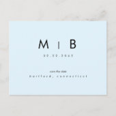 Moderne eisblaue Monogramm-Hochzeit retten das Dat Postkarte (Vorderseite)
