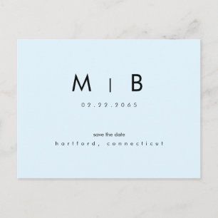 Moderne eisblaue Monogramm-Hochzeit retten das Dat Postkarte