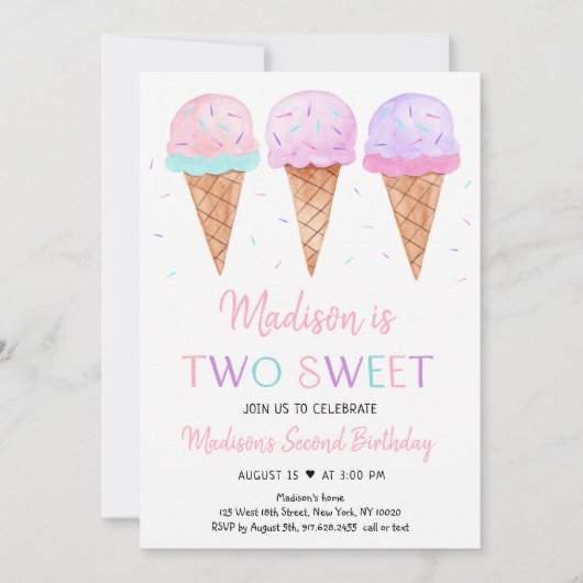 Moderne Eiscreme zum Geburtstag Einladung (Vorderseite)