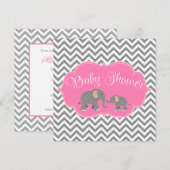 Moderne Elefant Zickzack Pink Gray Baby Dusche Einladung (Vorne/Hinten)