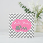 Moderne Elefant Zickzack Pink Gray Baby Dusche Einladung (Stehend Vorderseite)