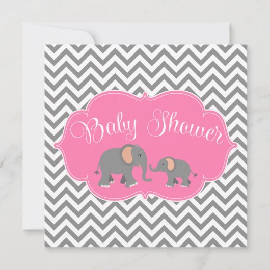 Moderne Elefant Zickzack Pink Gray Baby Dusche Einladung (Vorderseite)