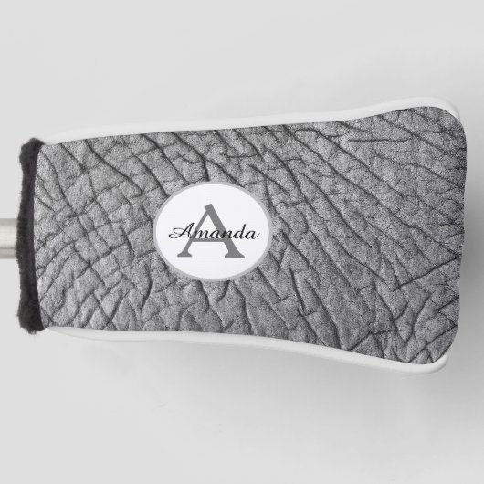 Moderne Elefantenhaut grau mit Monogramm und Name Golf Headcover (Vorderseite)