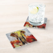 Moderne Elefantenölmalerei Abstrakt Glasuntersetzer (Schrägansicht)