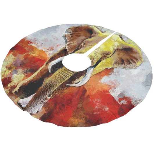 Moderne Elefantenölmalerei Abstrakt Polyester Weihnachtsbaumdecke (Schrägansicht)