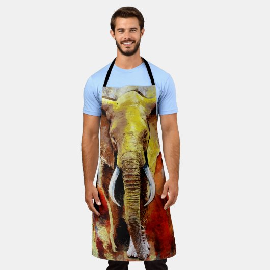 Moderne Elefantenölmalerei Abstrakt Schürze (Getragen)