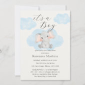 Moderne Elefantenwolken Es ist eine Baby-Dusche Einladung (Vorderseite)