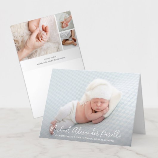 Moderne Elegance Baby Boy Foto Geburtserklärung Ankündigung