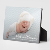 Moderne Elegance Baby Boy Foto Geburtserklärung Fotoplatte (Seite)