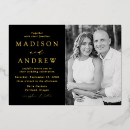 Moderne Elegance Black and Gold Foto Wedding Folieneinladung