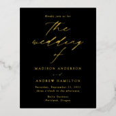 Moderne Elegance Black and Gold Wedding Folie Einladungspostkarte (Vorderseite)