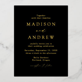 Moderne Elegance Black and Gold Wedding Folie Einladungspostkarte