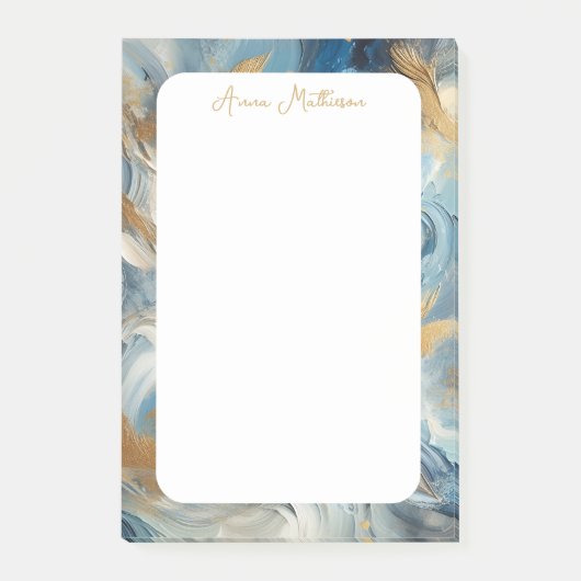 Moderne Elegance Blue White Gold Post-it Klebezettel (Vorderseite)