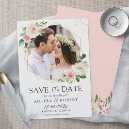 Moderne Elegance Blush Geometric Foto Rahmen Save The Date