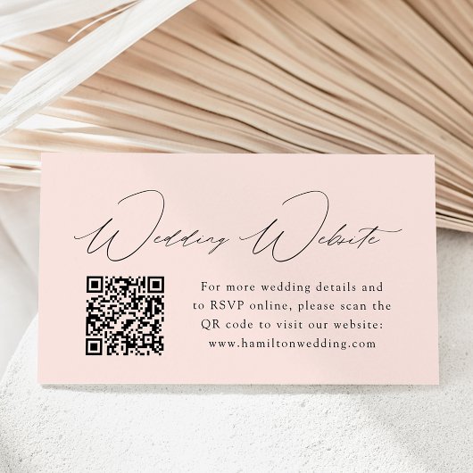 Moderne Elegance Blush Wedding Website QR Code Begleitkarte