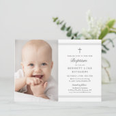 Moderne Elegance Boys or Girls Foto Taufe Einladung (Stehend Vorderseite)
