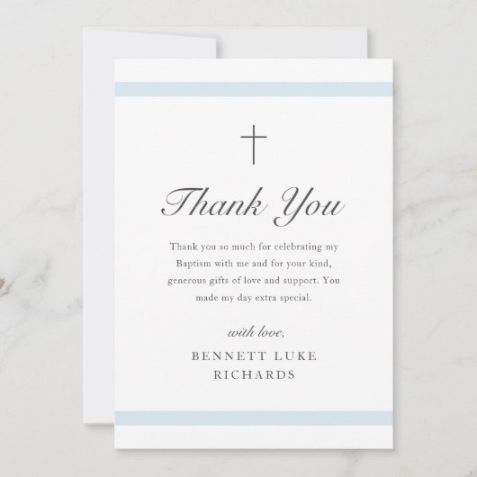 Moderne Elegance Boys Taufe Dankeskarte (Vorderseite)