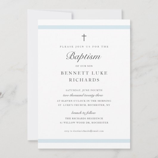 Moderne Elegance Boys Taufe Einladung (Vorderseite)