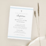 Moderne Elegance Boys Taufe Einladung<br><div class="desc">Die klassisch elegante Taufeinladung ist eine moderne,  saubere Einladung mit pastellblauen Streifen und einem minimalen Kreuz mit bearbeitbarem grauem Text.</div>