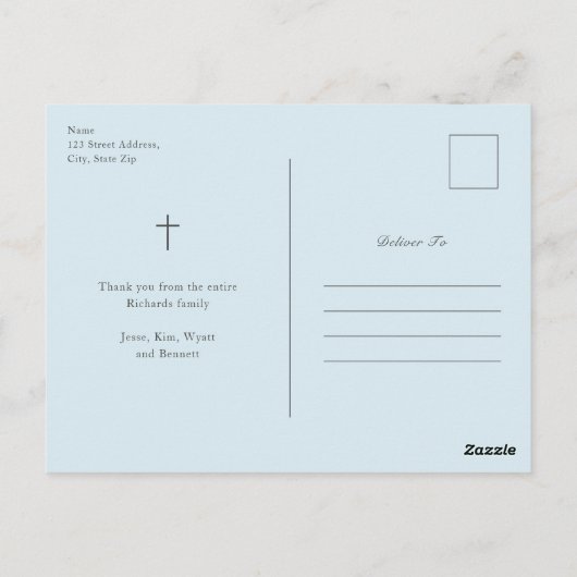 Moderne Elegance Boys Taufe Vielen Dank Postkarte (Rückseite)