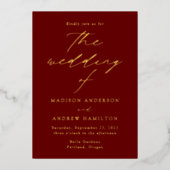Moderne Elegance Burgund und Gold Foto Wedding Folieneinladung (Vorderseite)