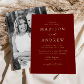 Moderne Elegance Burgund und Gold Foto Wedding Folieneinladung