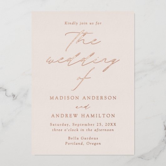 Moderne Elegance Creme and Rose Folieneinladung (Vorderseite)