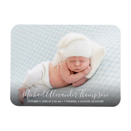 Moderne Elegance Foto Baby Boy Geburtsankündigung Magnet (Horizontal)