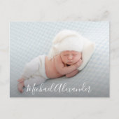 Moderne Elegance Foto Baby Boy Geburtsankündigung Postkarte (Vorderseite)