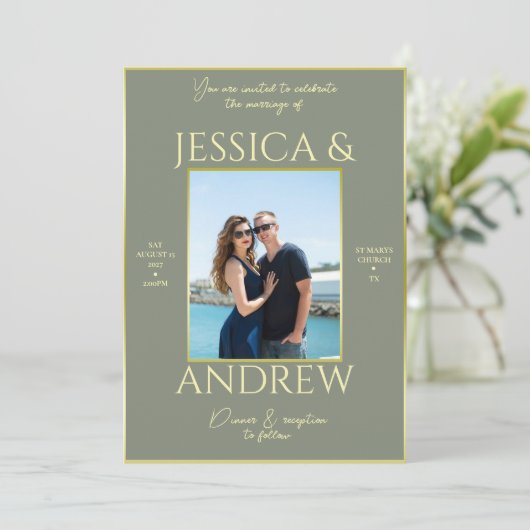 Moderne Elegance Foto Hochzeit Einladung (Stehend Vorderseite)