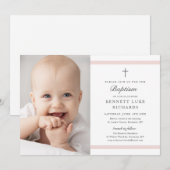 Moderne Elegance Girls Foto Taufe Einladung (Vorne/Hinten)