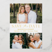 Moderne Elegance Gold 3 Foto Save the Date Folieneinladung (Vorderseite)