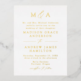 Moderne Elegance Gold Monogram Wedding Folie Einladungspostkarte