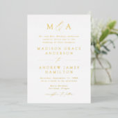 Moderne Elegance Gold Monogram Wedding Folieneinladung (Stehend vorne)