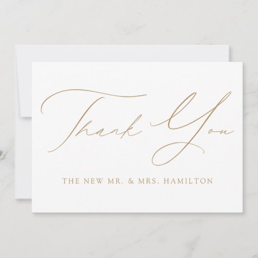 Moderne Elegance Gold Script Wedding Dankeskarte (Vorderseite)