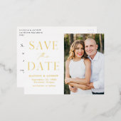 Moderne Elegance Gold Wedding rettet das Datum Folie Einladungspostkarte (Vorderseite/Rückseite)