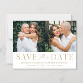 Moderne Elegance Gold Zwei Fotos Save the Date Magneteinladung (Vorderseite)